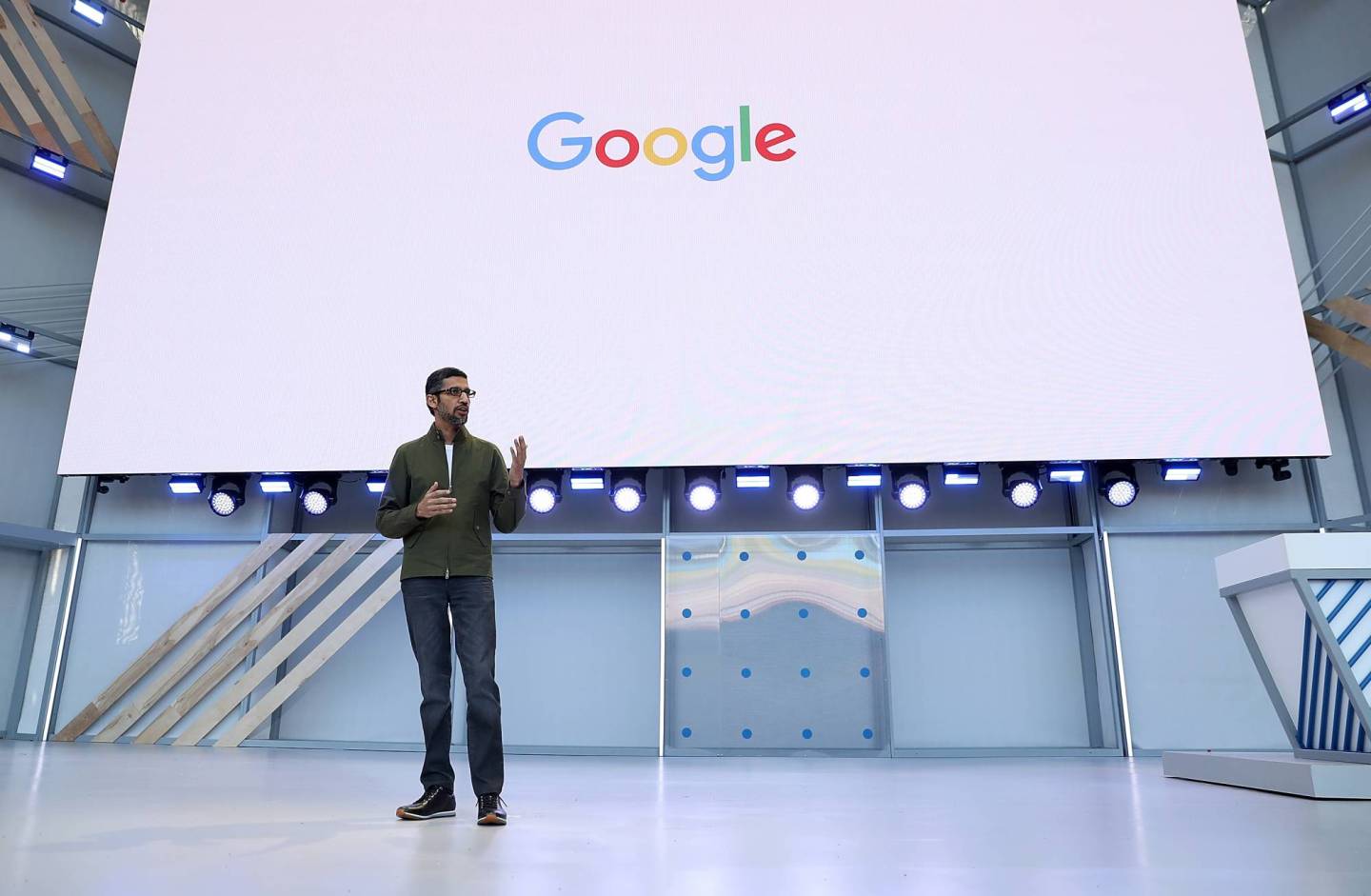Google CEO Sundar Pichai plays up hiring in the United States.