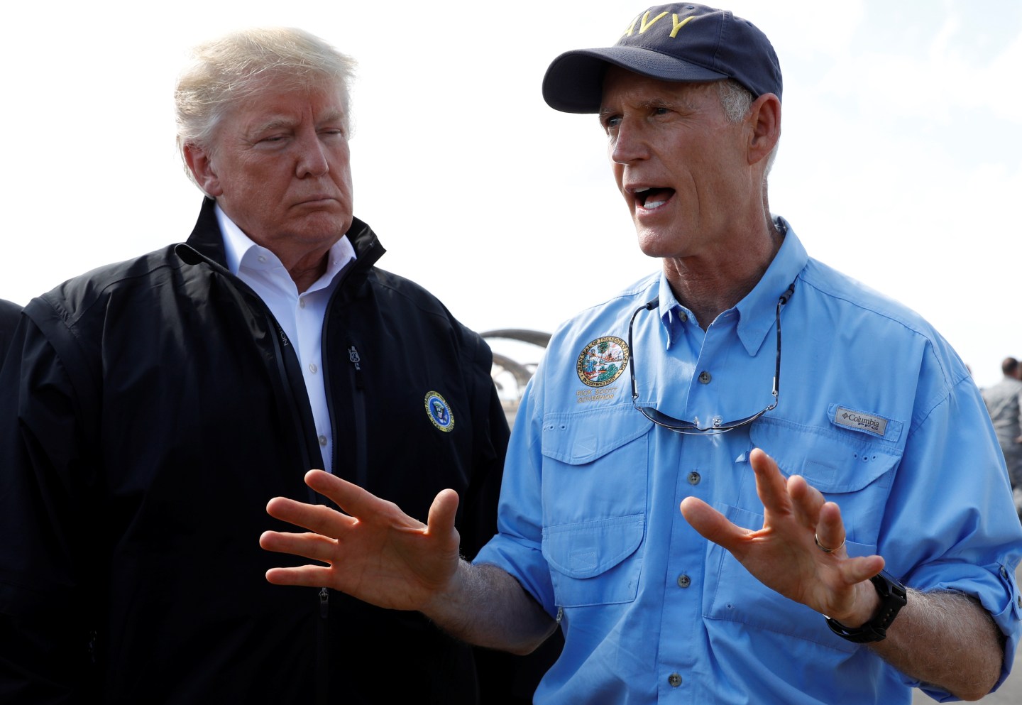 U.S. President Trump arrives for tour of Hurricane Michael storm damage at Eglin Air Force Base, Florida