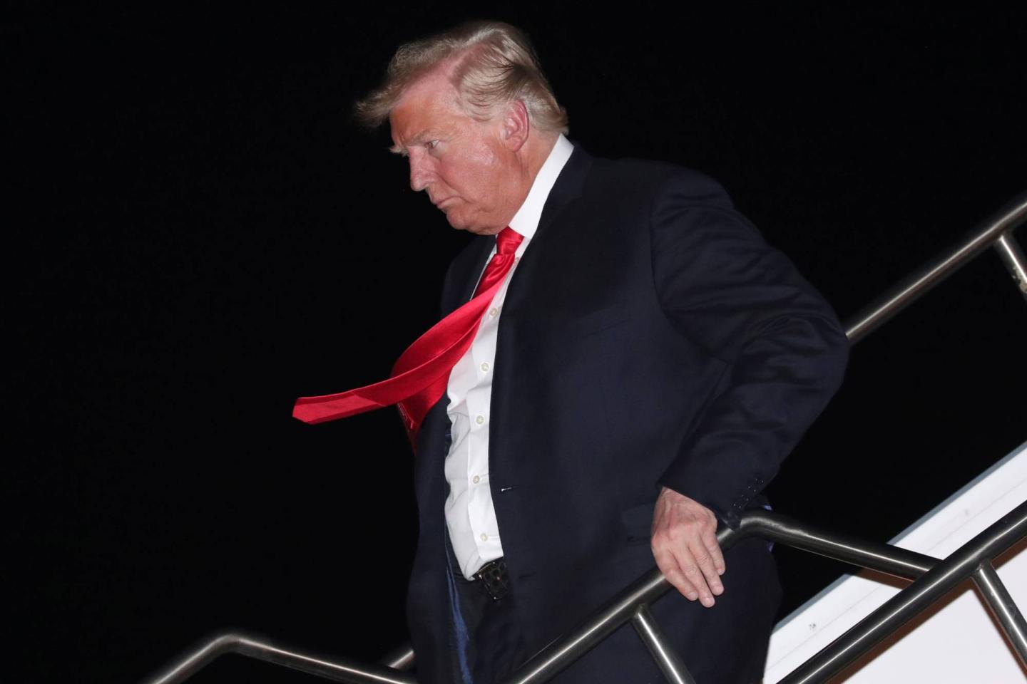 U.S. President Trump arrives aboard Air Force One at Skyharbor International Airport in Phoenix, Arizona