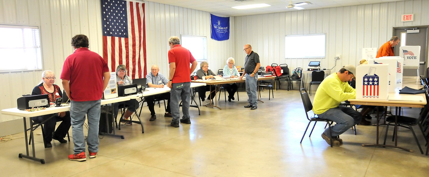 People vote at a polling place on Nov. 8, 2016, in Redfield, Iowa.