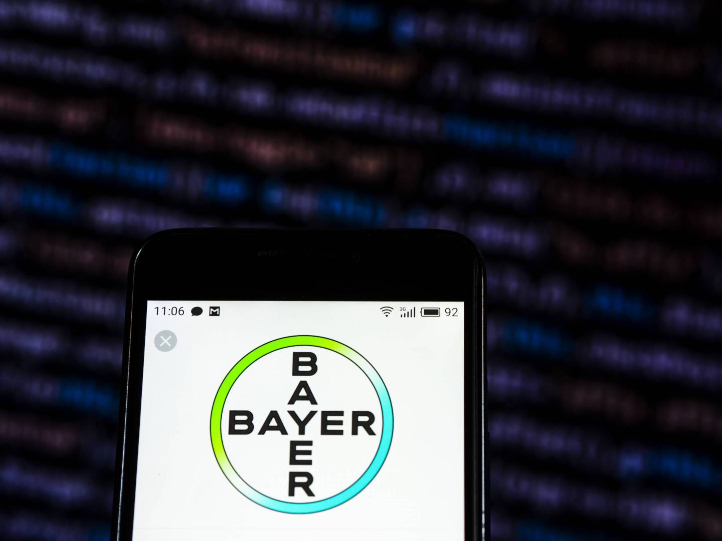 Bayer Pharmaceutics company logo seen displayed on smart
