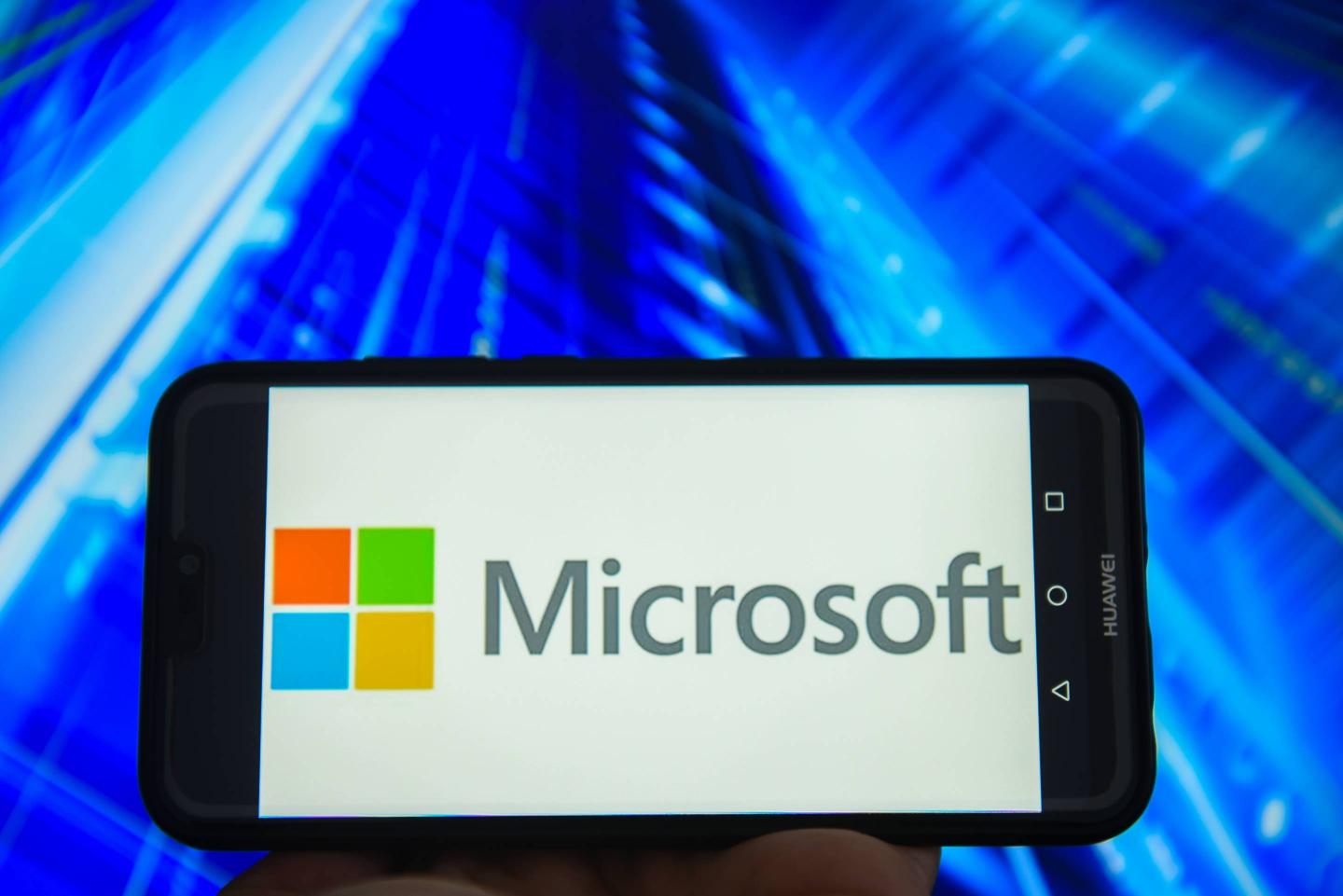 Microsoft logo is seen on an Android mobile device