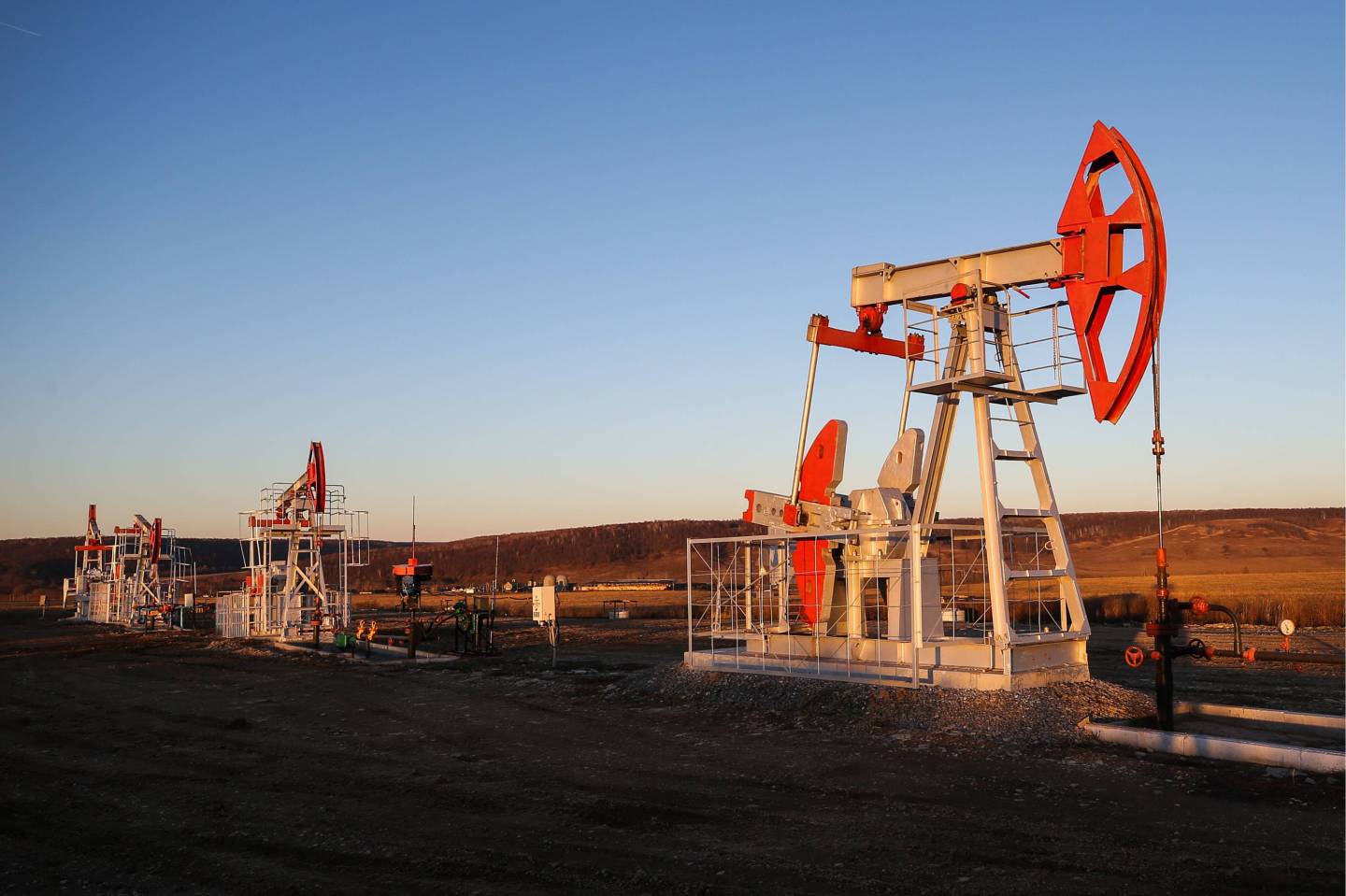 Oil pump jacks in Tatarstan, Russia