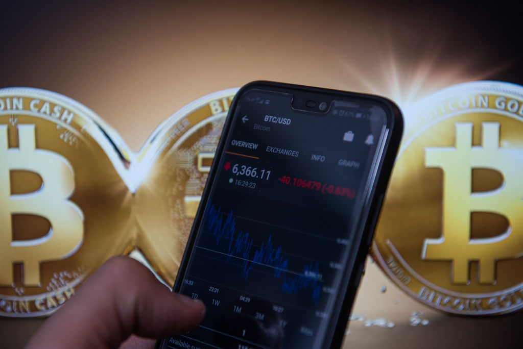 Bitcoin market value is seen on an android mobile phone