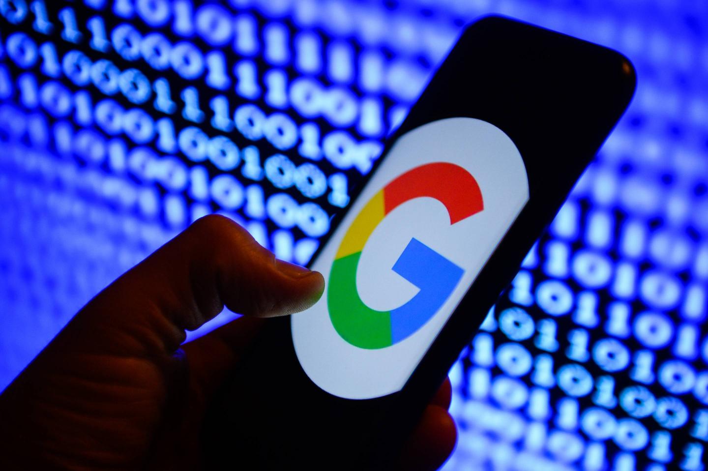 Google logo is seen on an android mobile phone