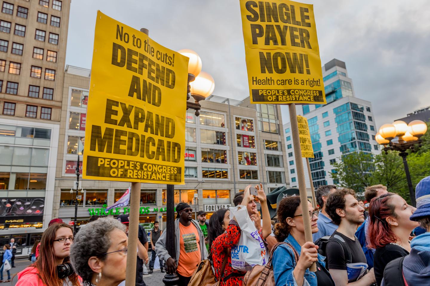 Protesters rally in New York City to demand a reformed health care system.