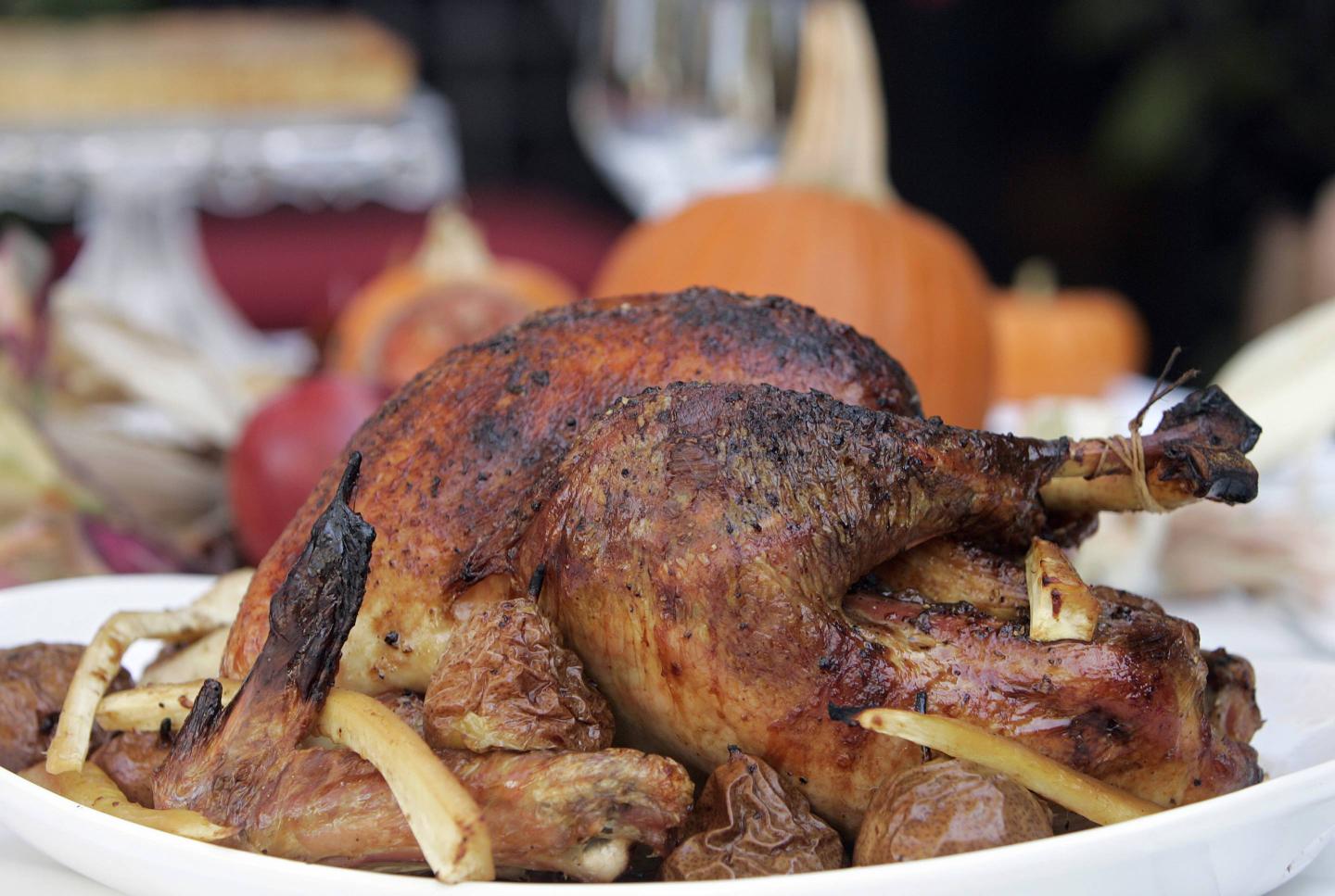 Chef Christian Shaffer's Heritage turkey with blistered pears and parsnips, for Thanksgiving story.