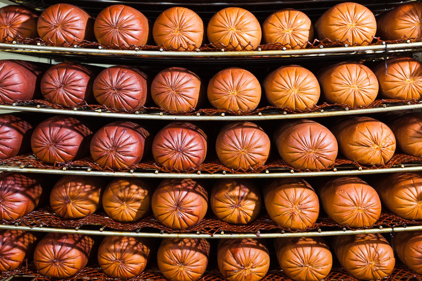 Smoked Hams, awaiting packaging at the Tofurky processing facility in Hood River, Oregon