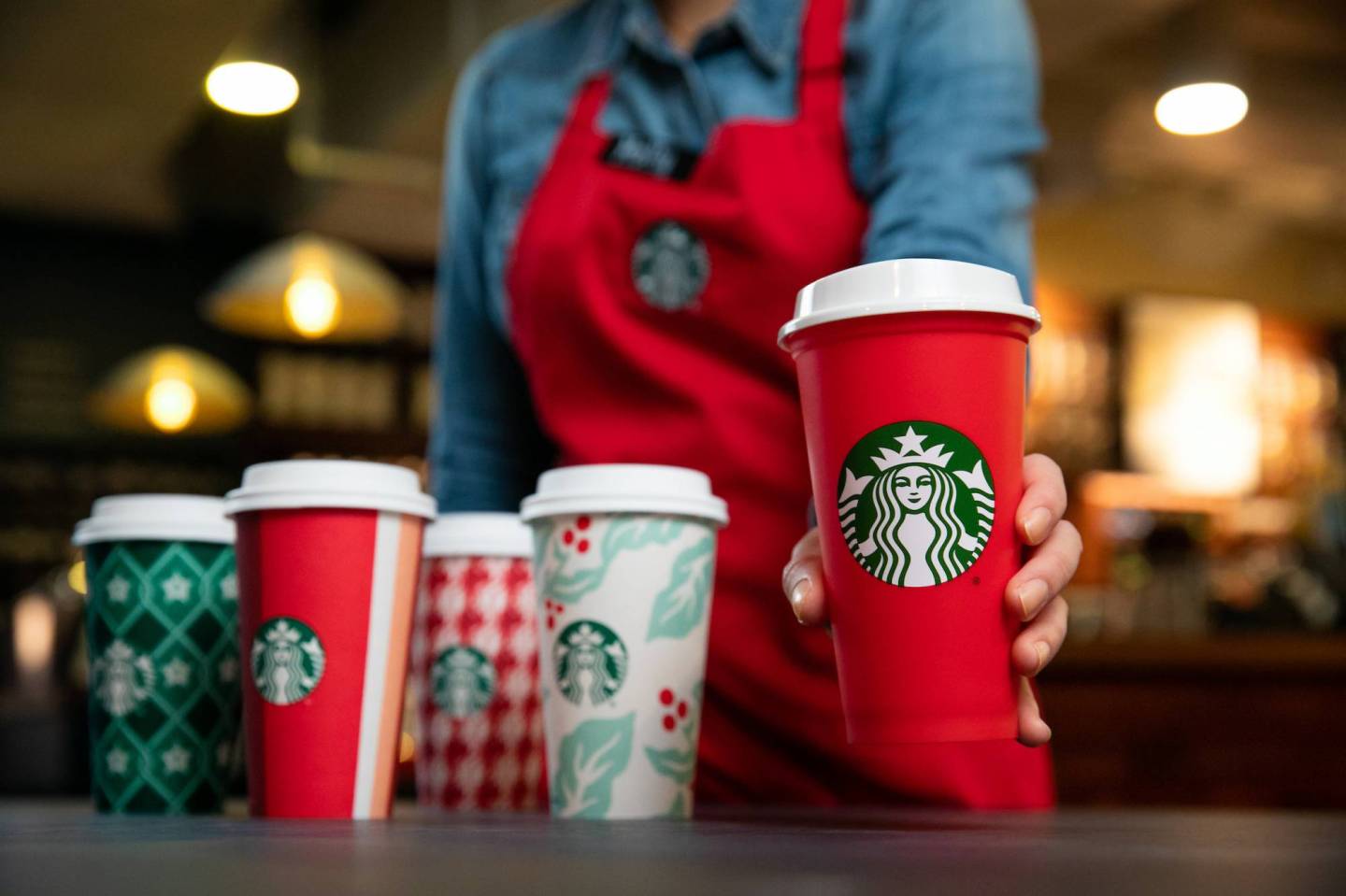 Starbucks 2018 Holiday Cups shown on Thursday, October 25, 2018 in Seattle. (Joshua Trujillo, Starbucks)