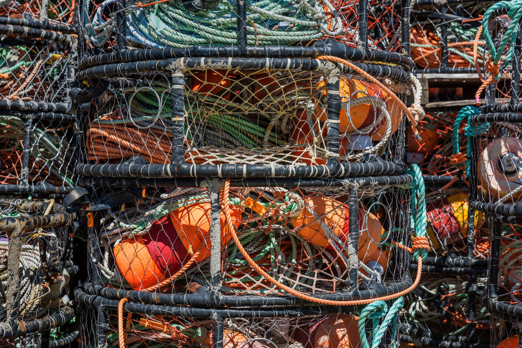 Stacked crab pots