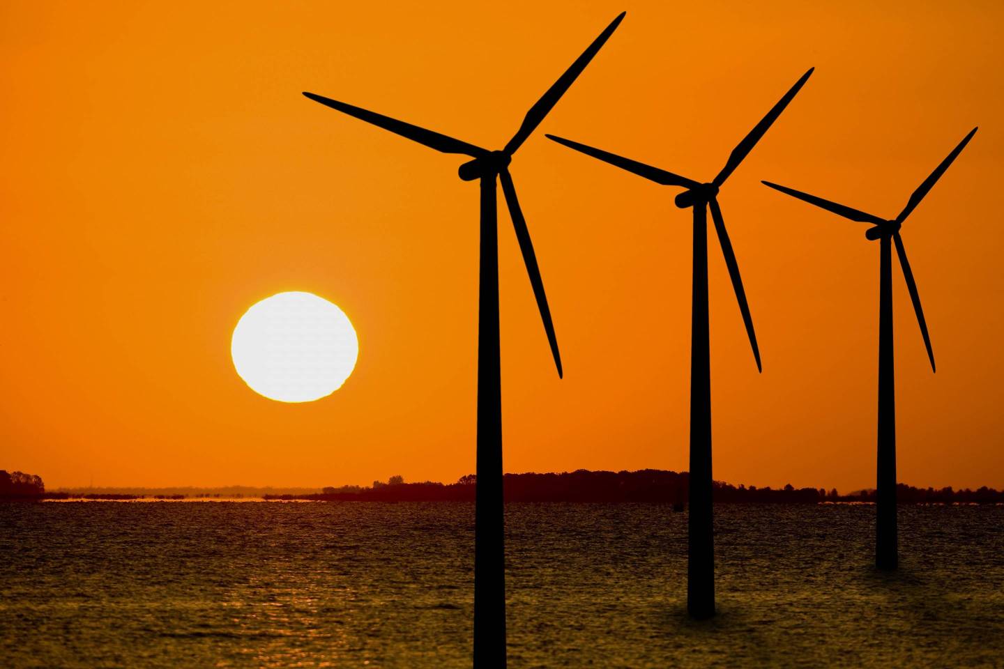 Three wind turbines.