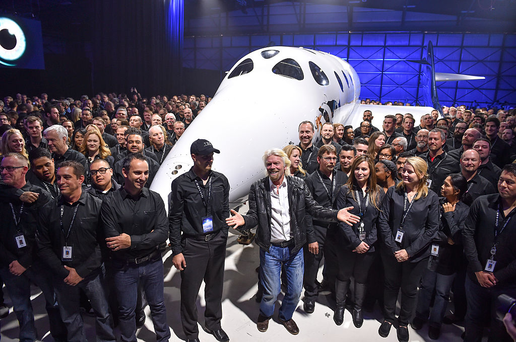 MOJAVE, CA - FEBRUARY 19: Virgin Galactic's Richard Branson, fr