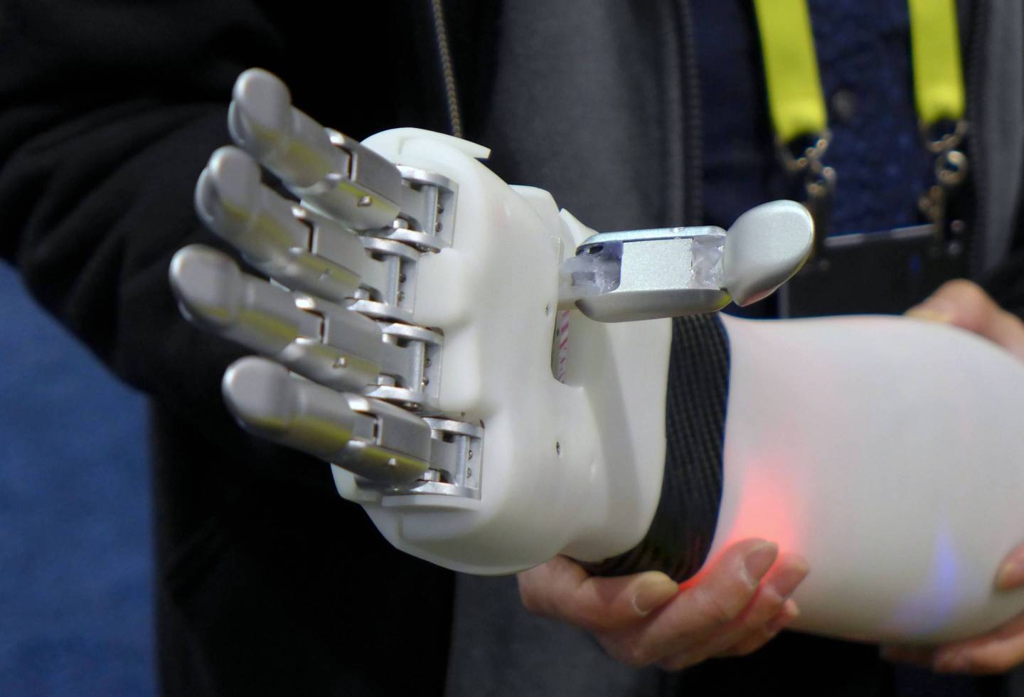 This prosthetic hand is controlled by signals sent from the residual muscles on an amputee's limb, a process that involves some machine learning technology.