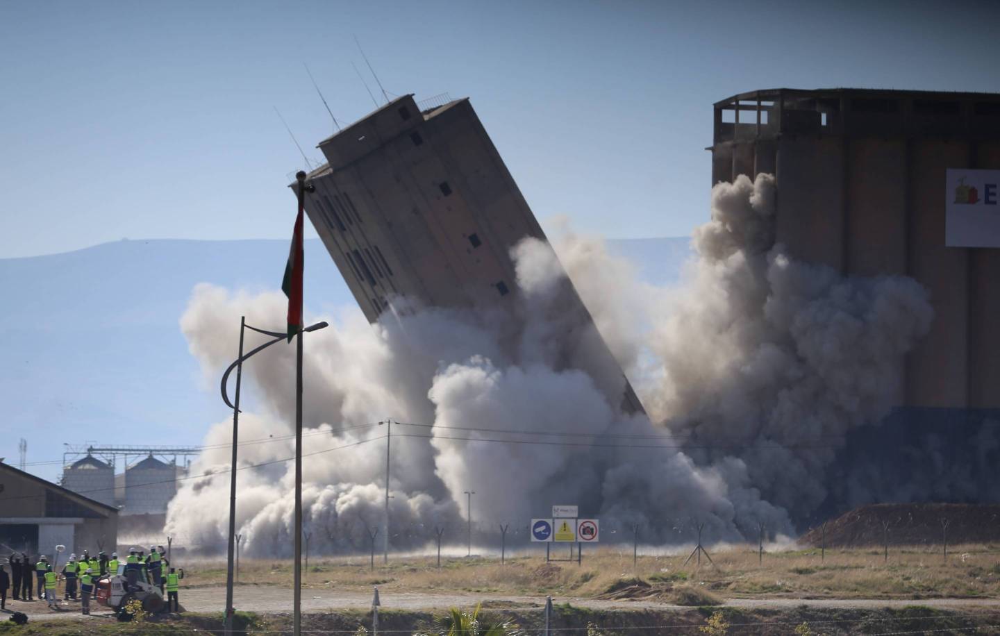 A view of a building that is being demolished.