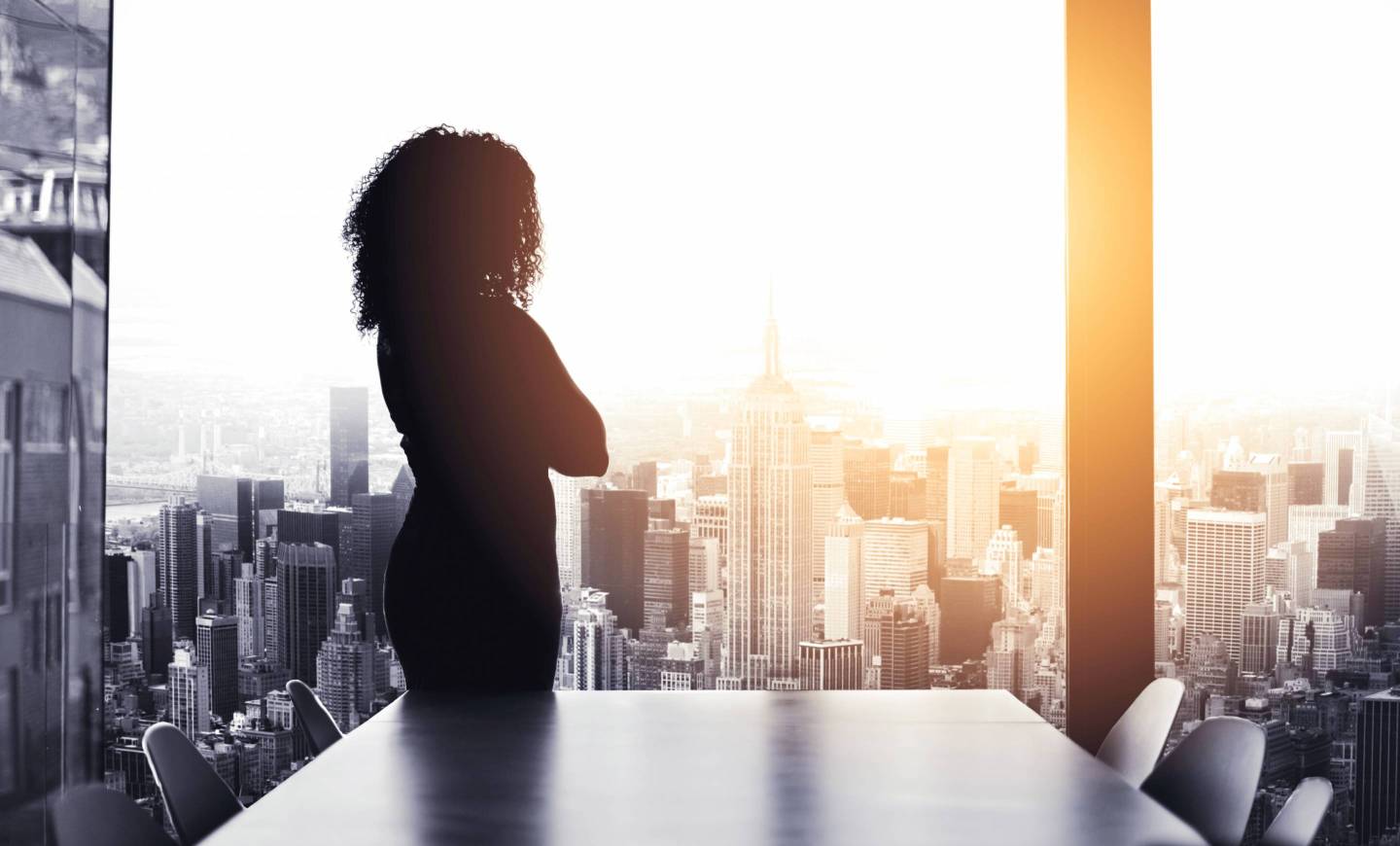 Silhouetted shot of a young businesswoman.