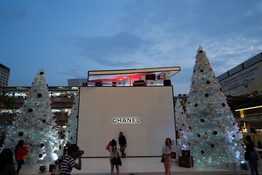 Christmas decorations seen with the Chanel brand seen at