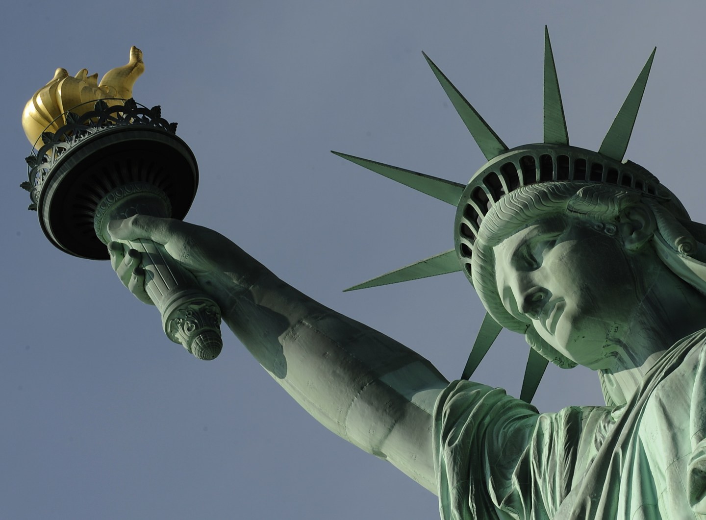 The Statue of Liberty stands in New York