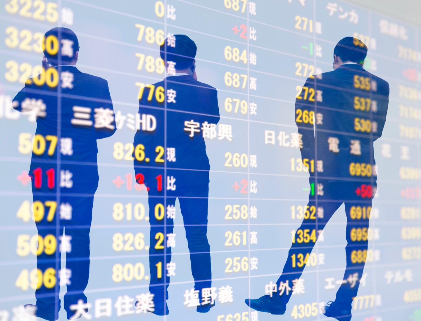 Executives on cell phone before famous place.