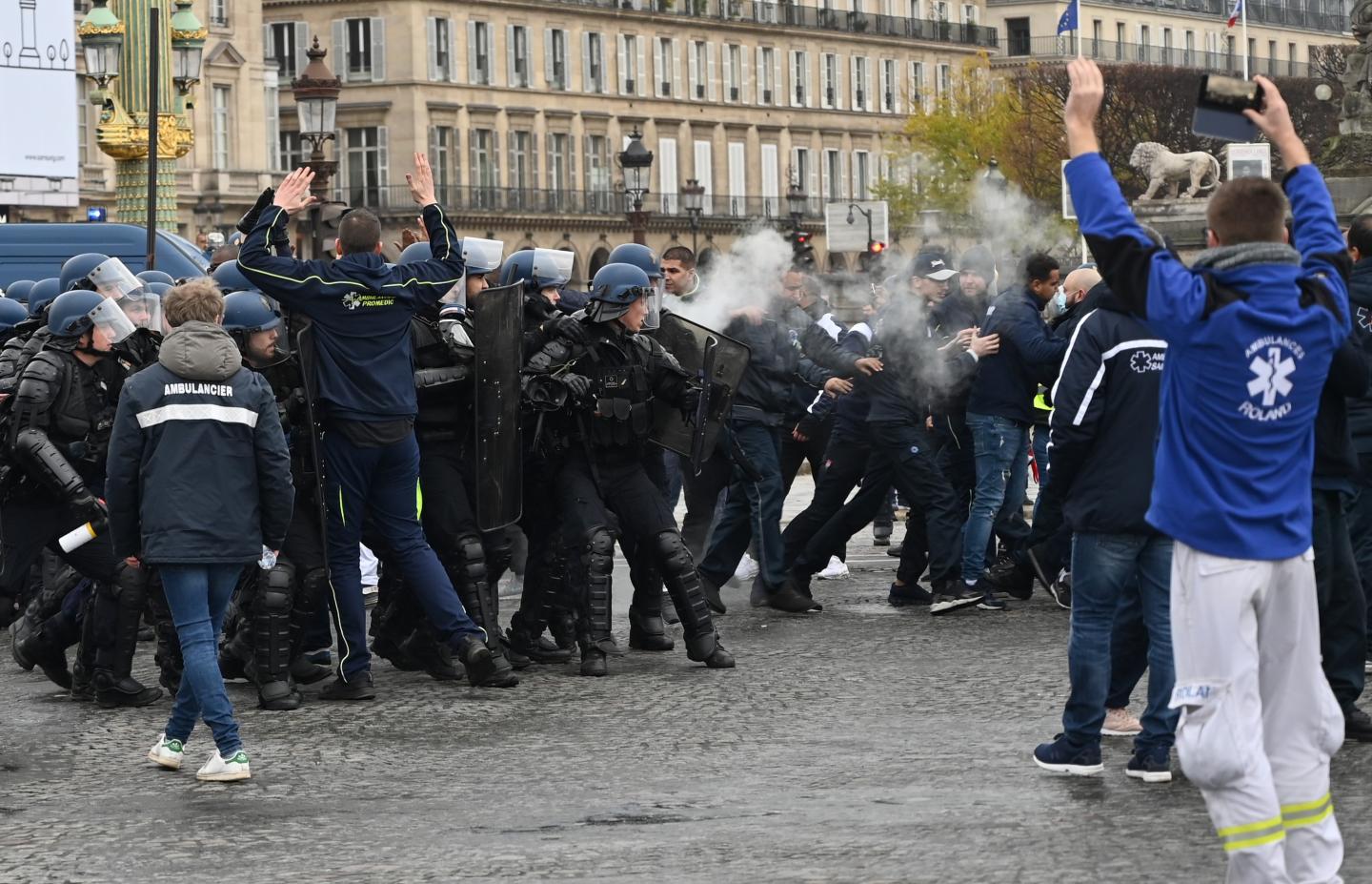 Protest of ambulance drivers in Paris