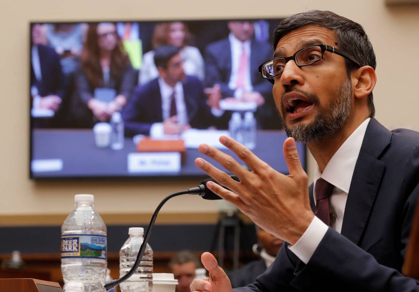 Google CEO Sundar Pichai testifies at a House Judiciary Committee hearing "examining Google and its Data Collection, Use and Filtering Practices" on Capitol Hill in Washington