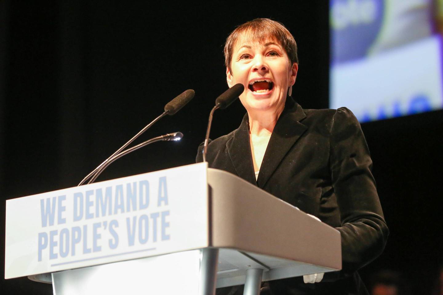 Caroline Lucas MP for Brighton Pavilion is seen speaking