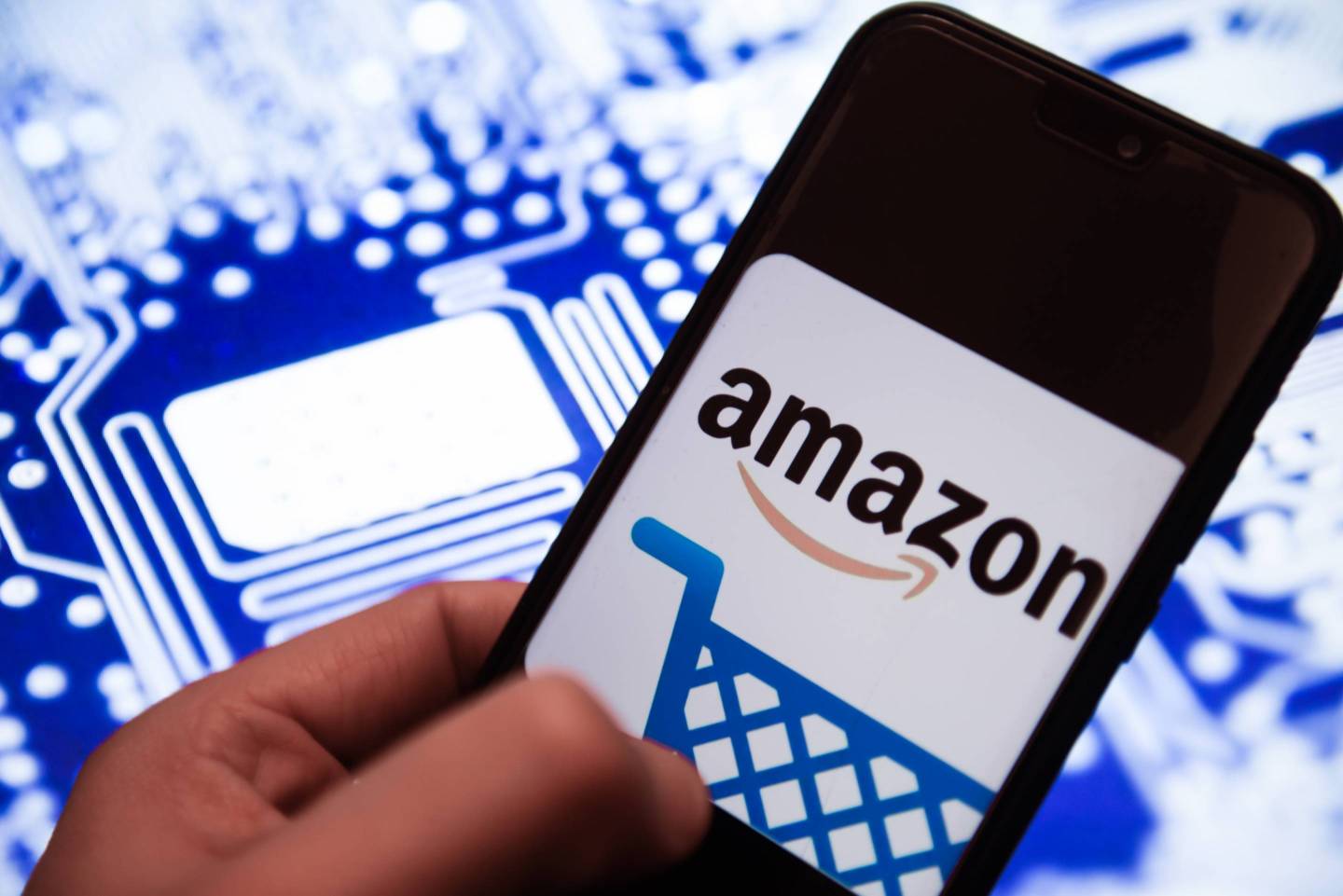 Amazon logo is seen on an android mobile phone