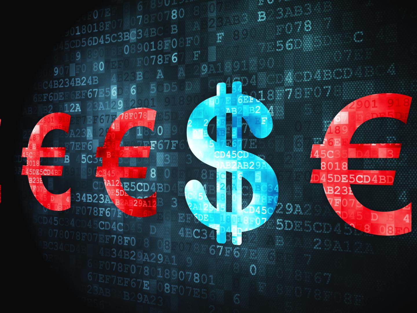 Currency concept: Dollar And Euro on digital background