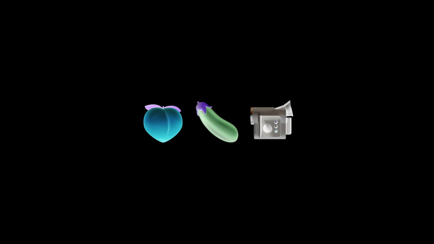Peach, eggplant, camcorder Apple emoji illustration suggesting sex, porn, nudity