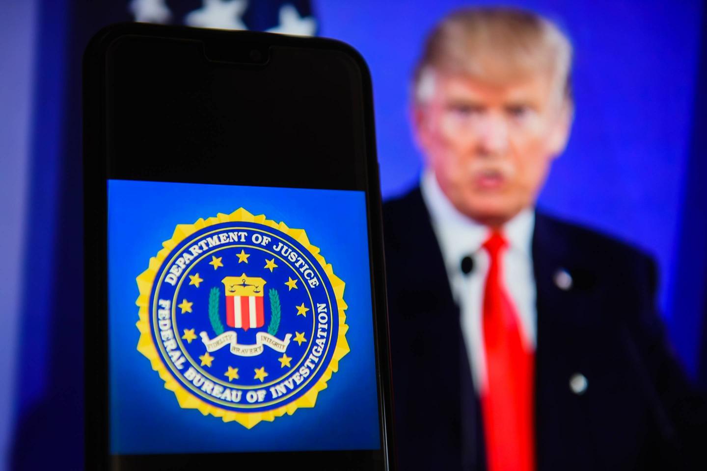 The Federal Bureau of Investigation (FBI) logo is seen on an