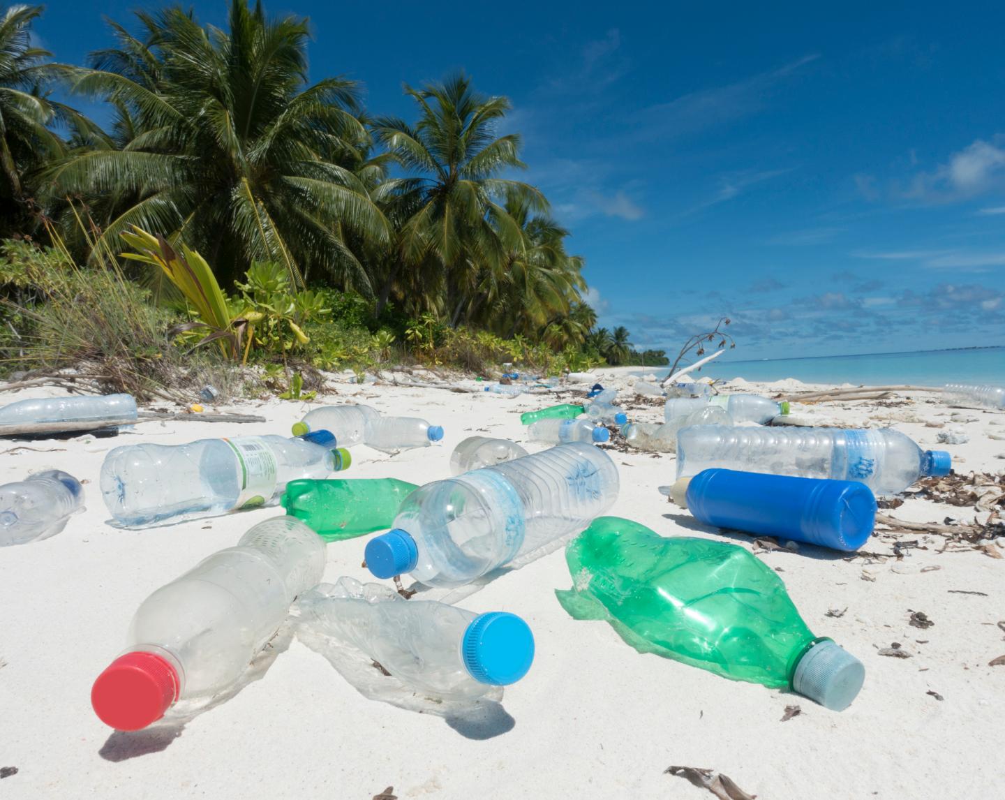 Plastic washed up on tropical island