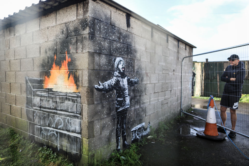 Banksy Appears On A Garage Wall In Port Talbot