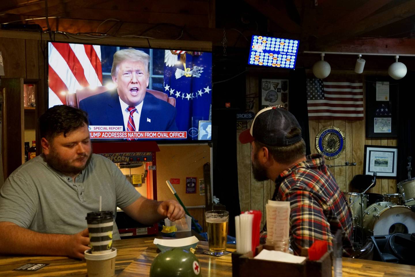 People Gather To Watch President Trump's Address On Border Security At An American Legion Post In Encinitas, California