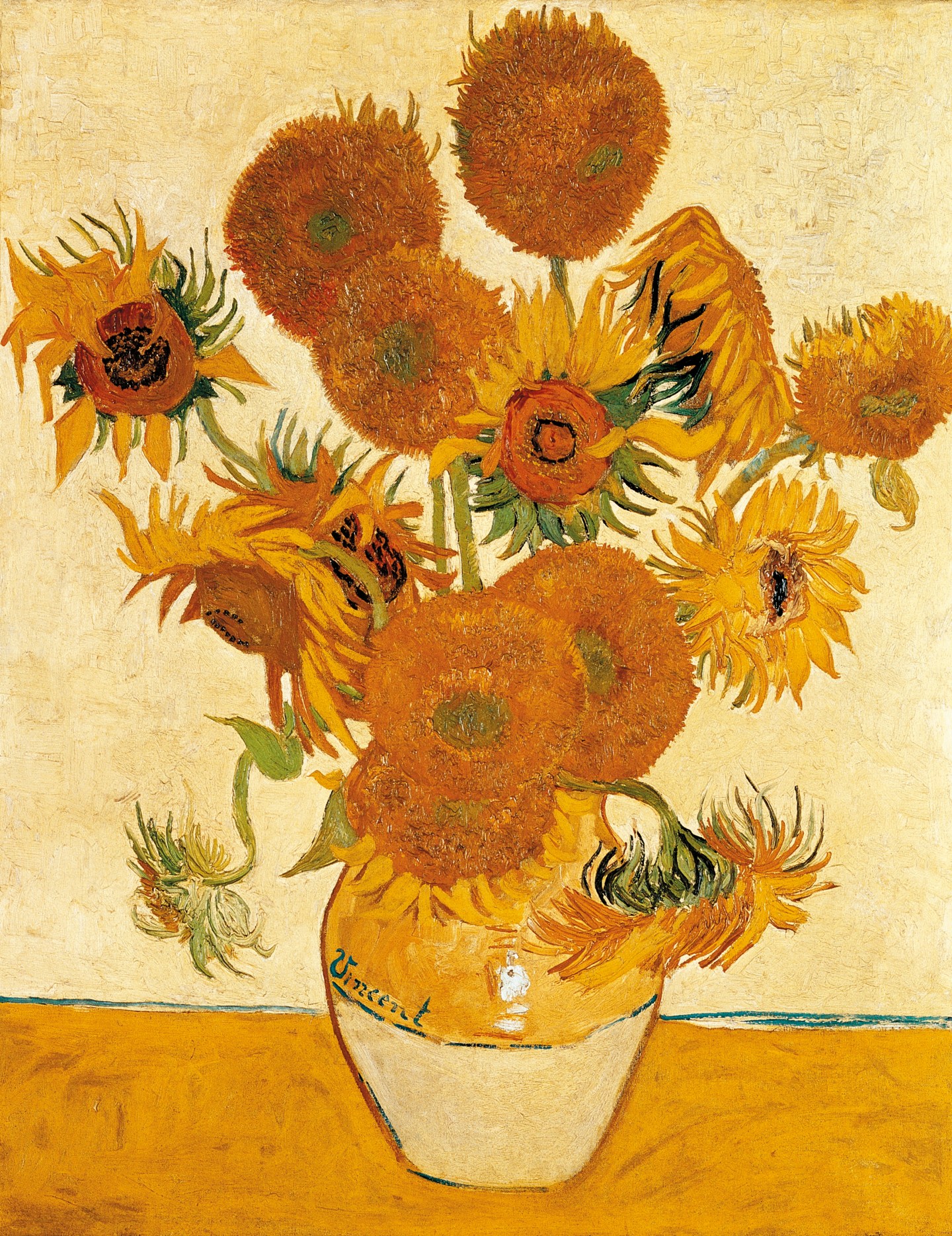 Vase with fifteen Sunflowers, 1888, by Vincent van Gogh (1853-1890), oil on canvas, 93x73 cm