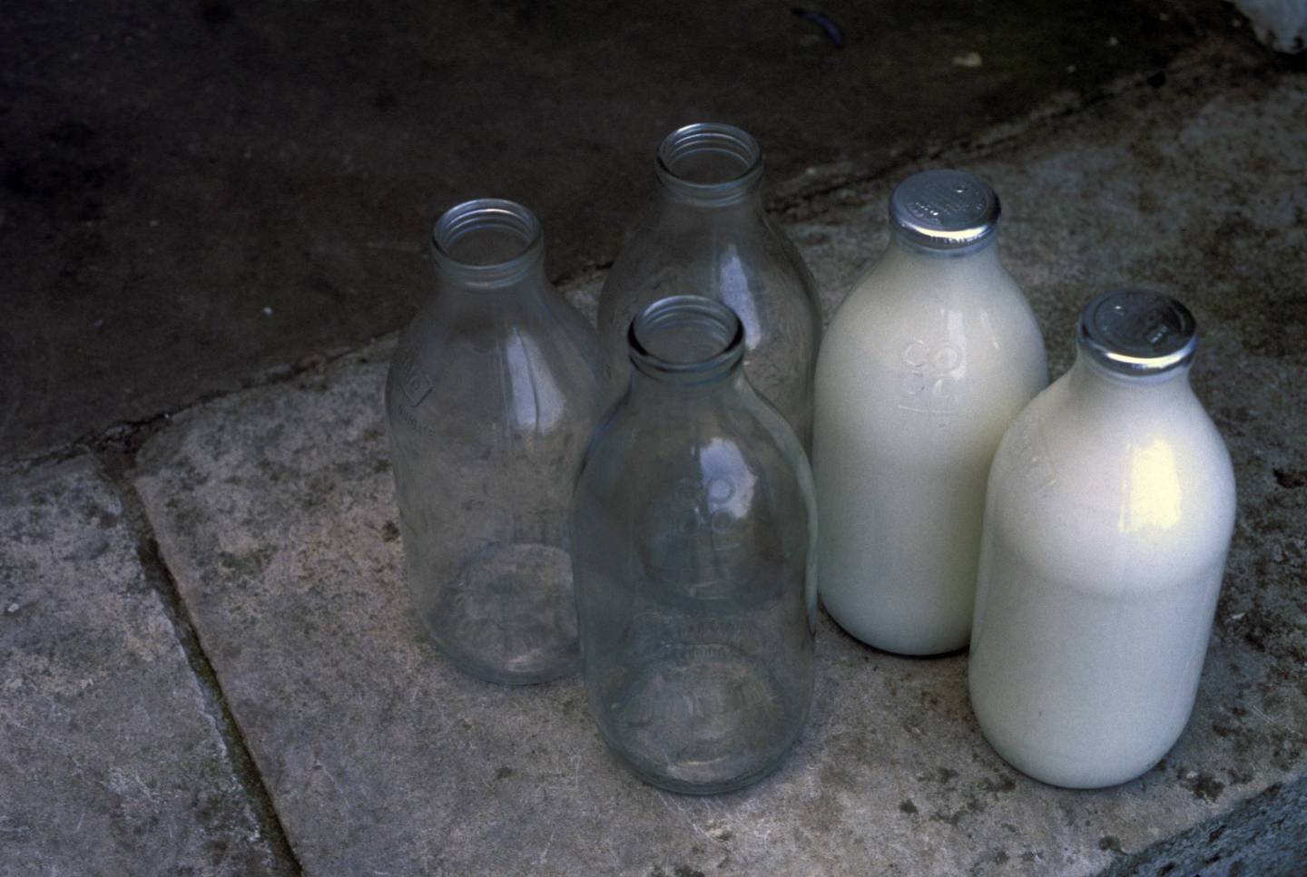 Milk bottles on doorstep