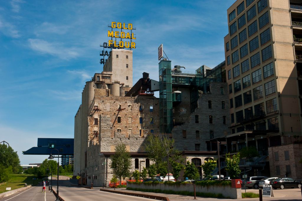 Minnesota, Minneapolis Mill Ruins Park. Gold Medal Flour Elevator Structure Ruins