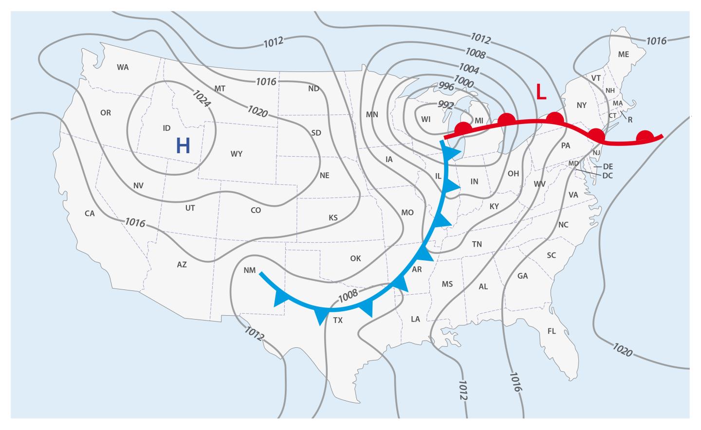 Imaginary weather map of the United States of America