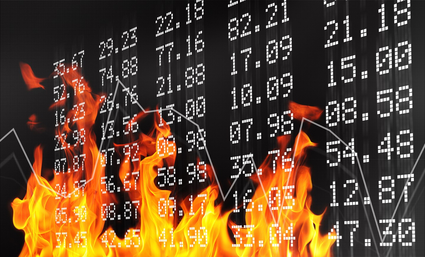 Stock exchange numbers and flames