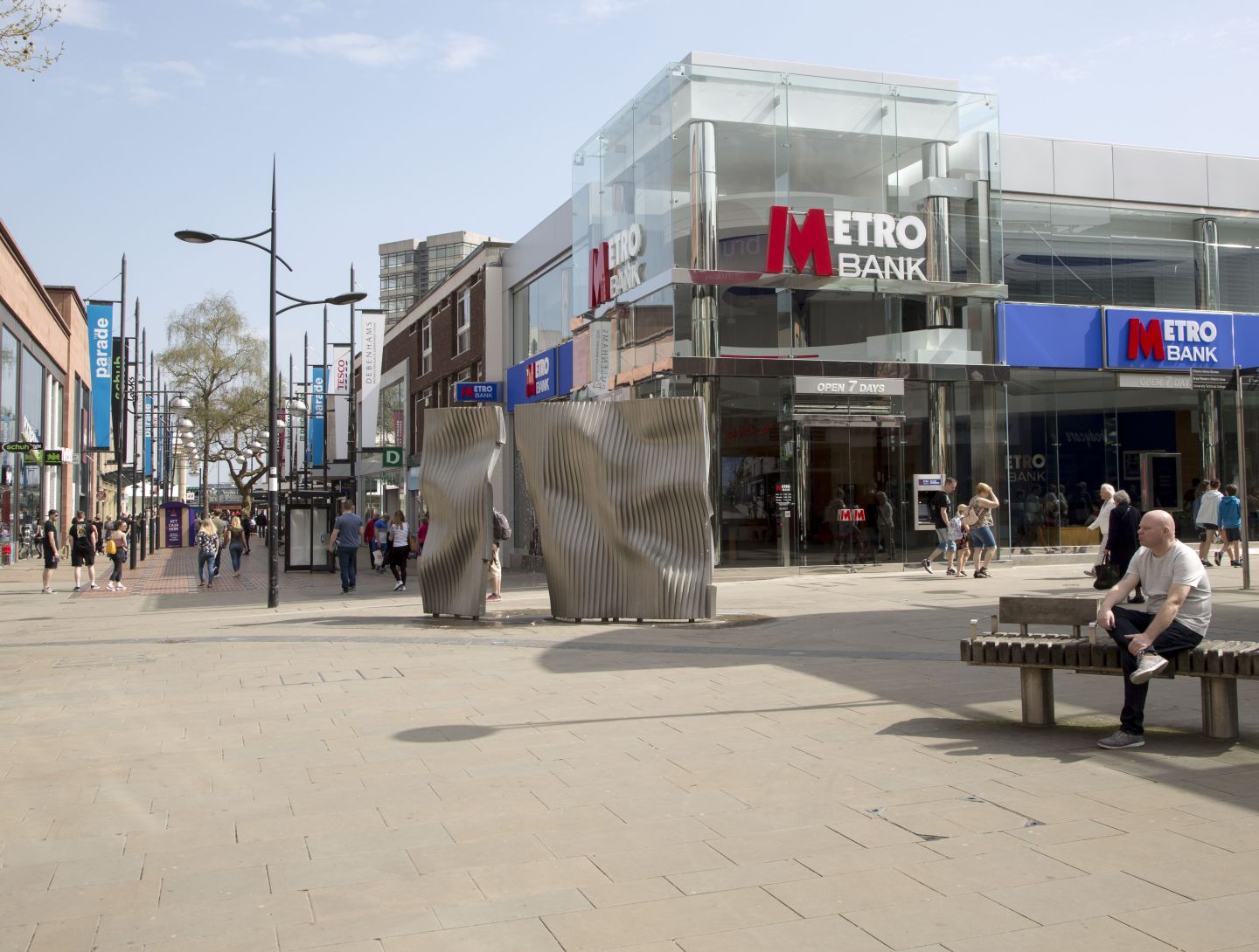 People shopping in pedestrianized central business district, Canal Walk, Swindon, Wiltshire, England, UK