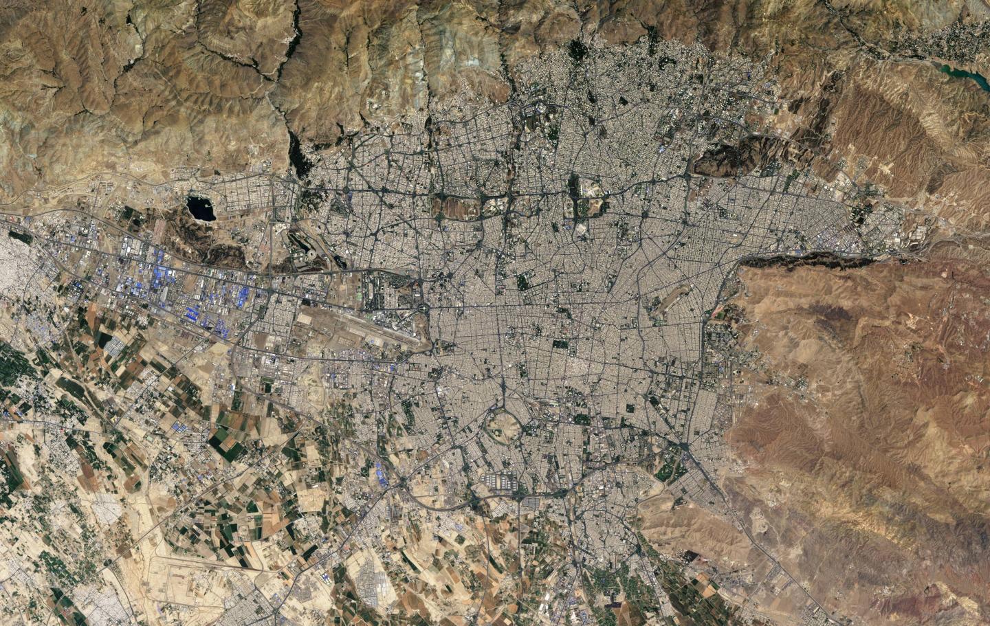 A satellite view of Tehran, Iran