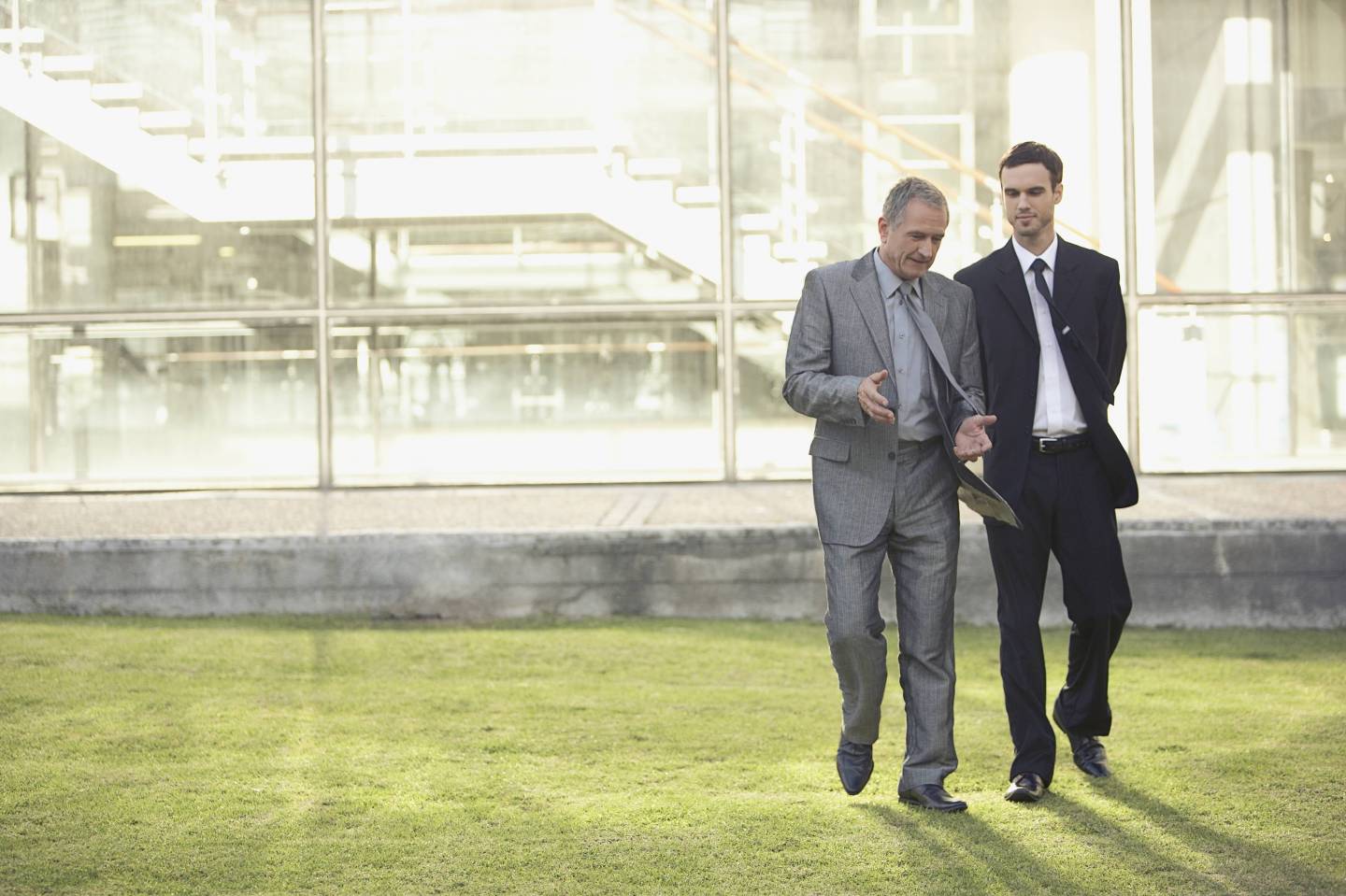 Financial advisors walking outside