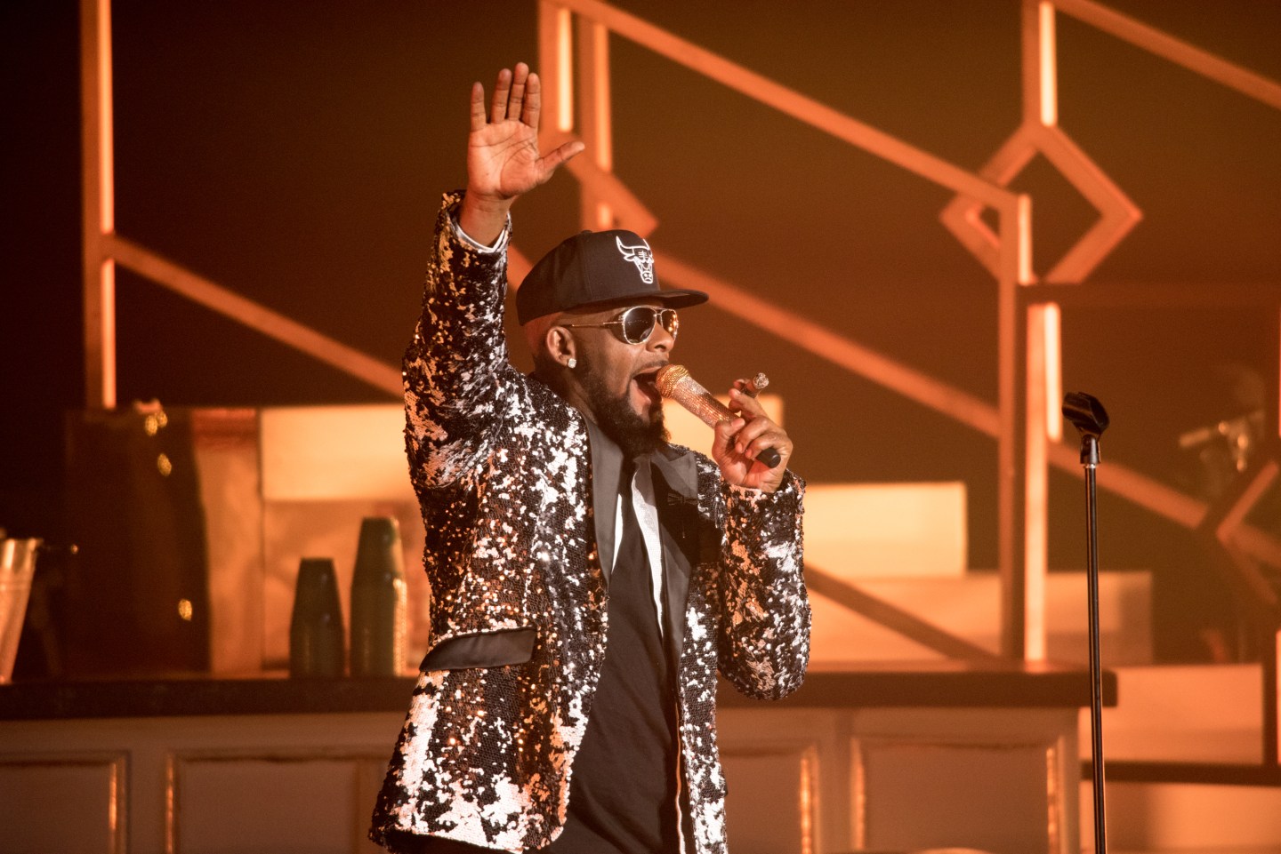 Singer R. Kelly performs in concert during the '12 Nights Of Christmas' tour at Kings Theatre on December 17, 2016 in the Brooklyn borough New York City.