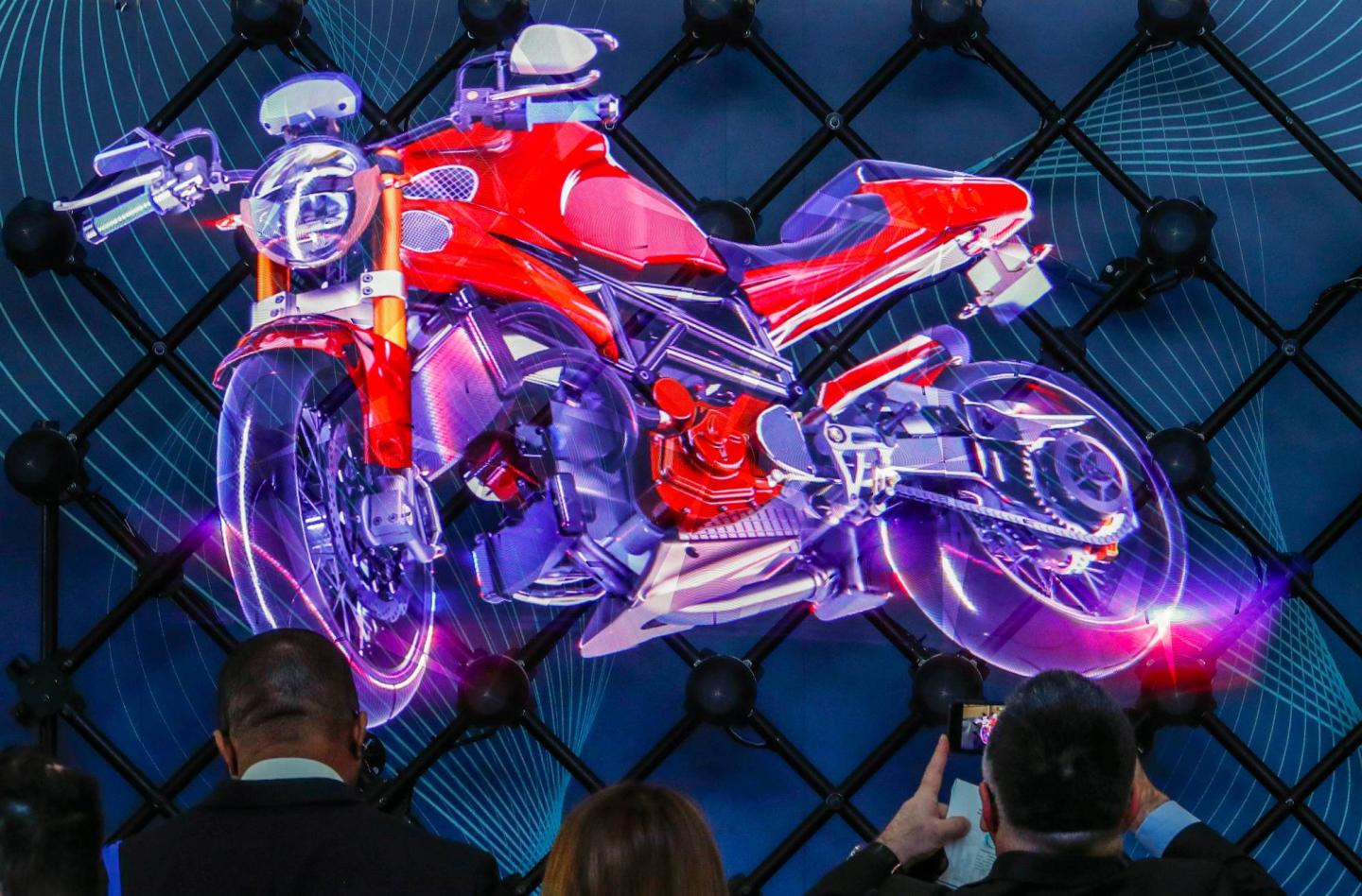 A hologram advert presented by Hypervsn by Kino-mo floats in mid-air during the Mobile World Congress in Barcelona