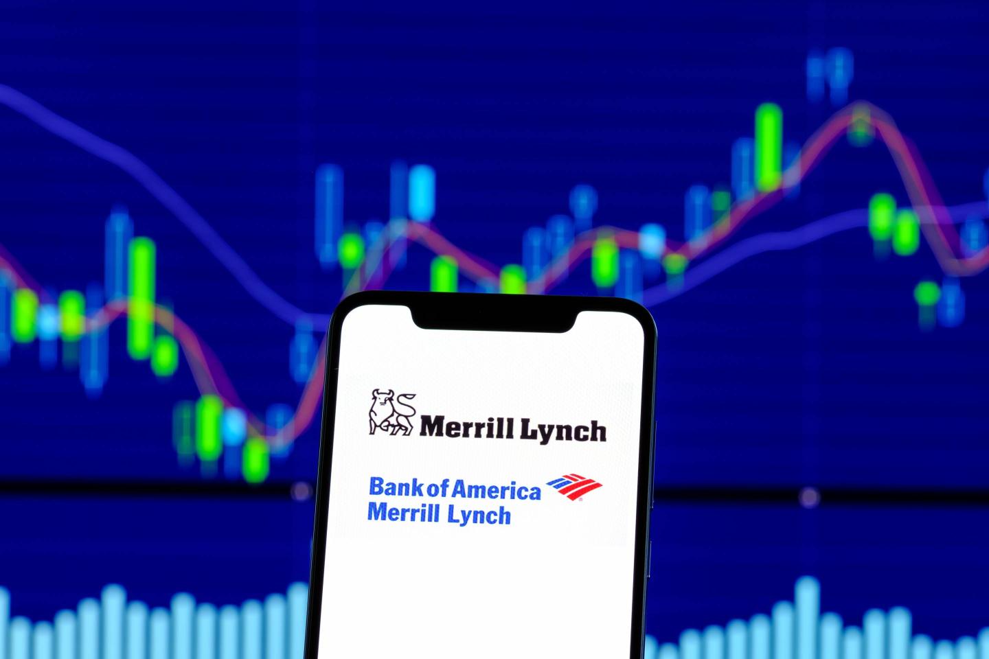 Merrill Lynch logo is seen on an android smartphone over