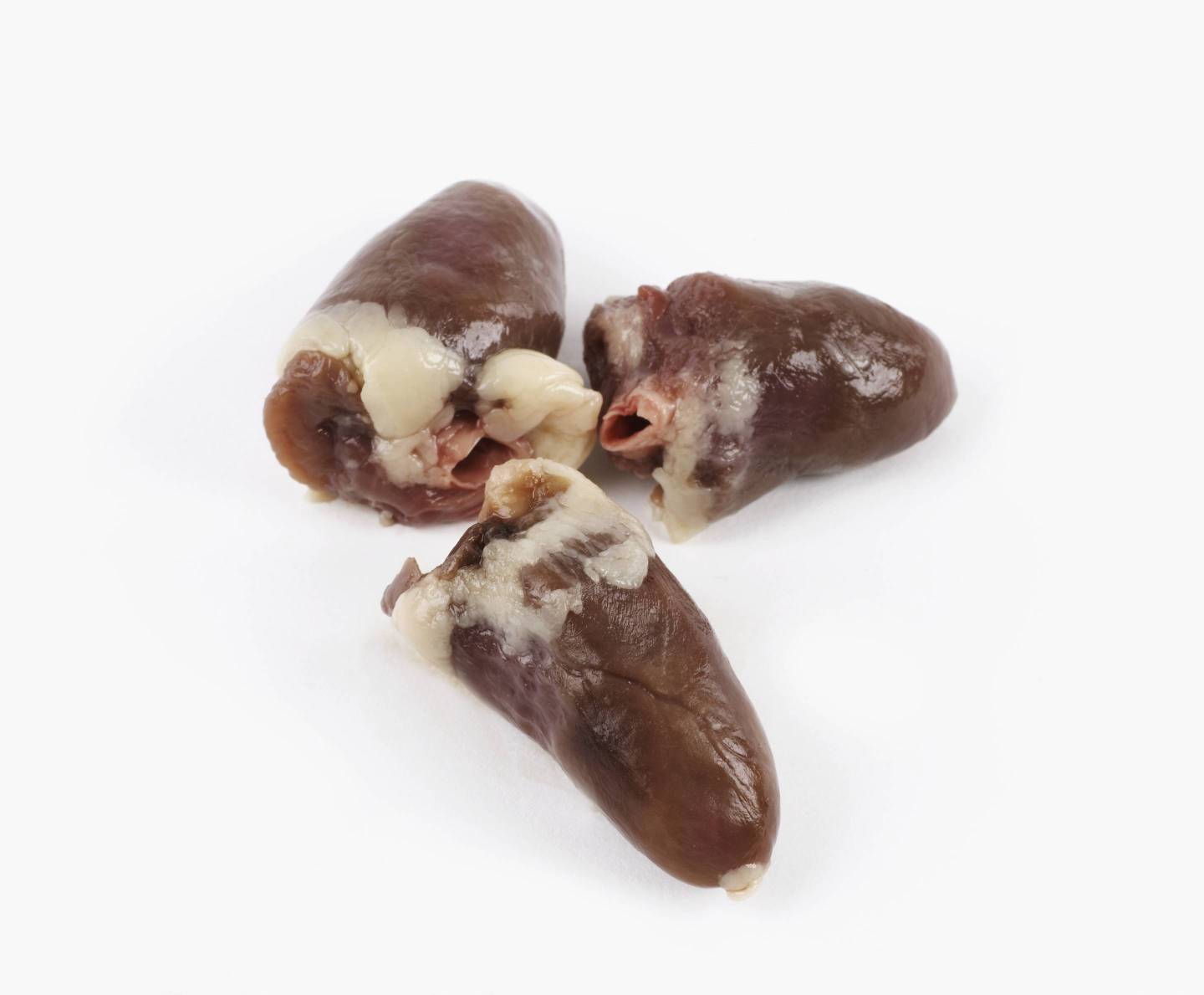 Three raw chicken hearts