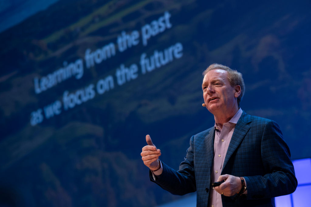 President of Microsoft Corporation Brad Smith is seen on