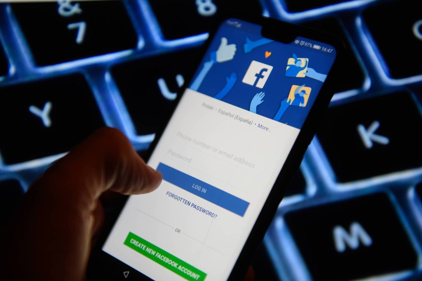 Facebook log in panel is seen on an android mobile phone