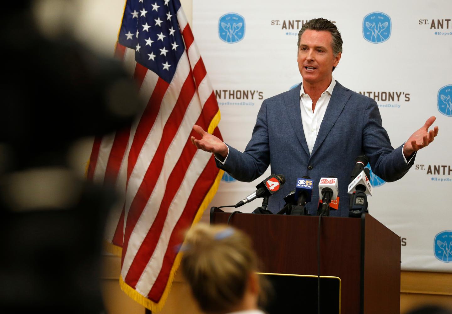 Governor-elect Gavin Newsom Holds Press Conference At St. Anthony Foundation