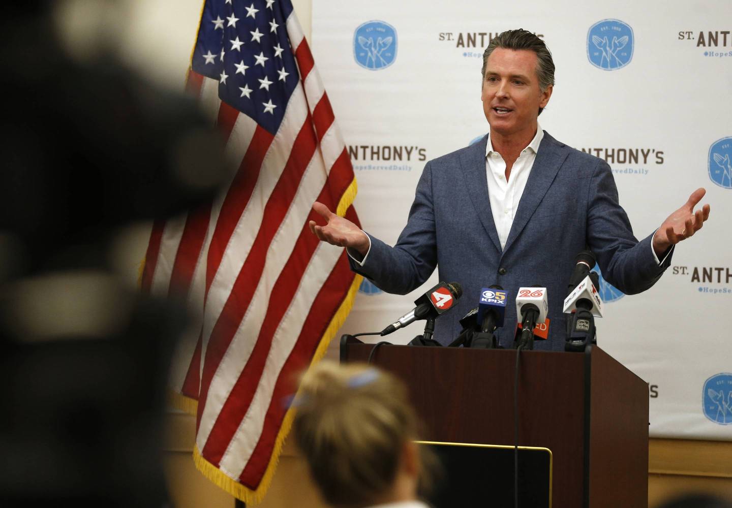 Governor-elect Gavin Newsom Holds Press Conference At St. Anthony Foundation