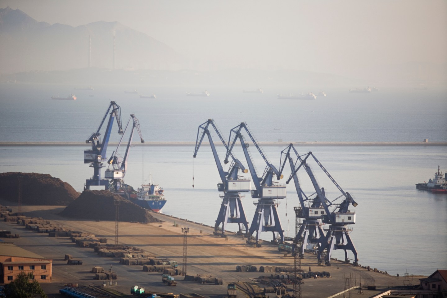 cargo cranes on The Port of Dalian