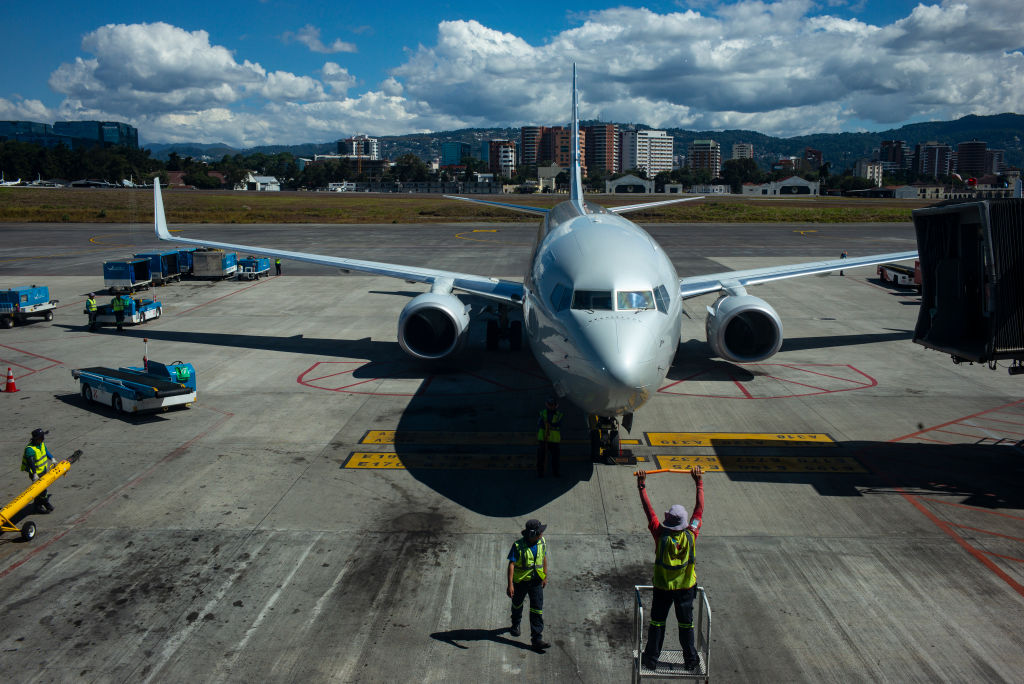 American Airlines Plane Lands At Guatemala City's La Aurora International Airport